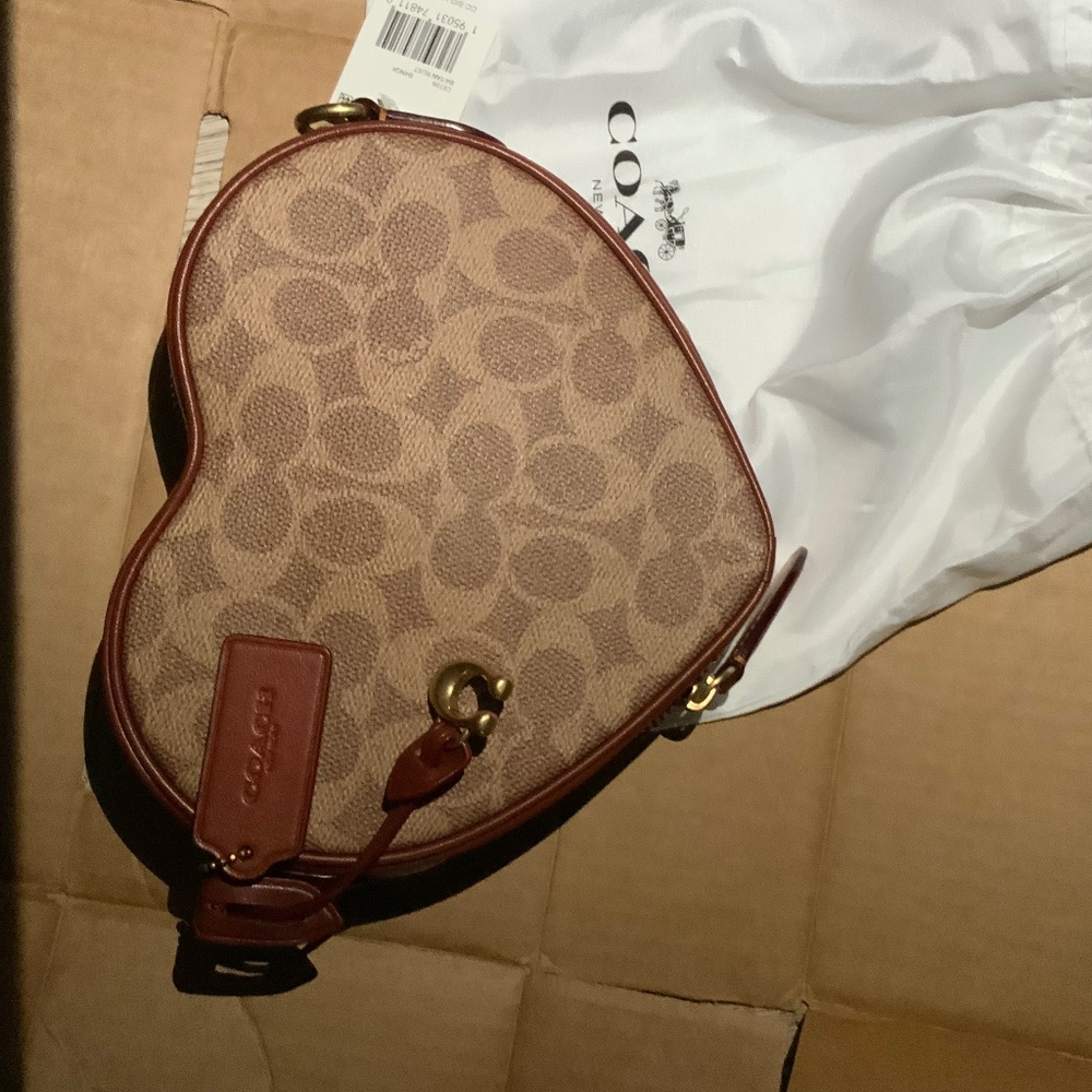 Coach heart shaped signature canvas crossbody bag